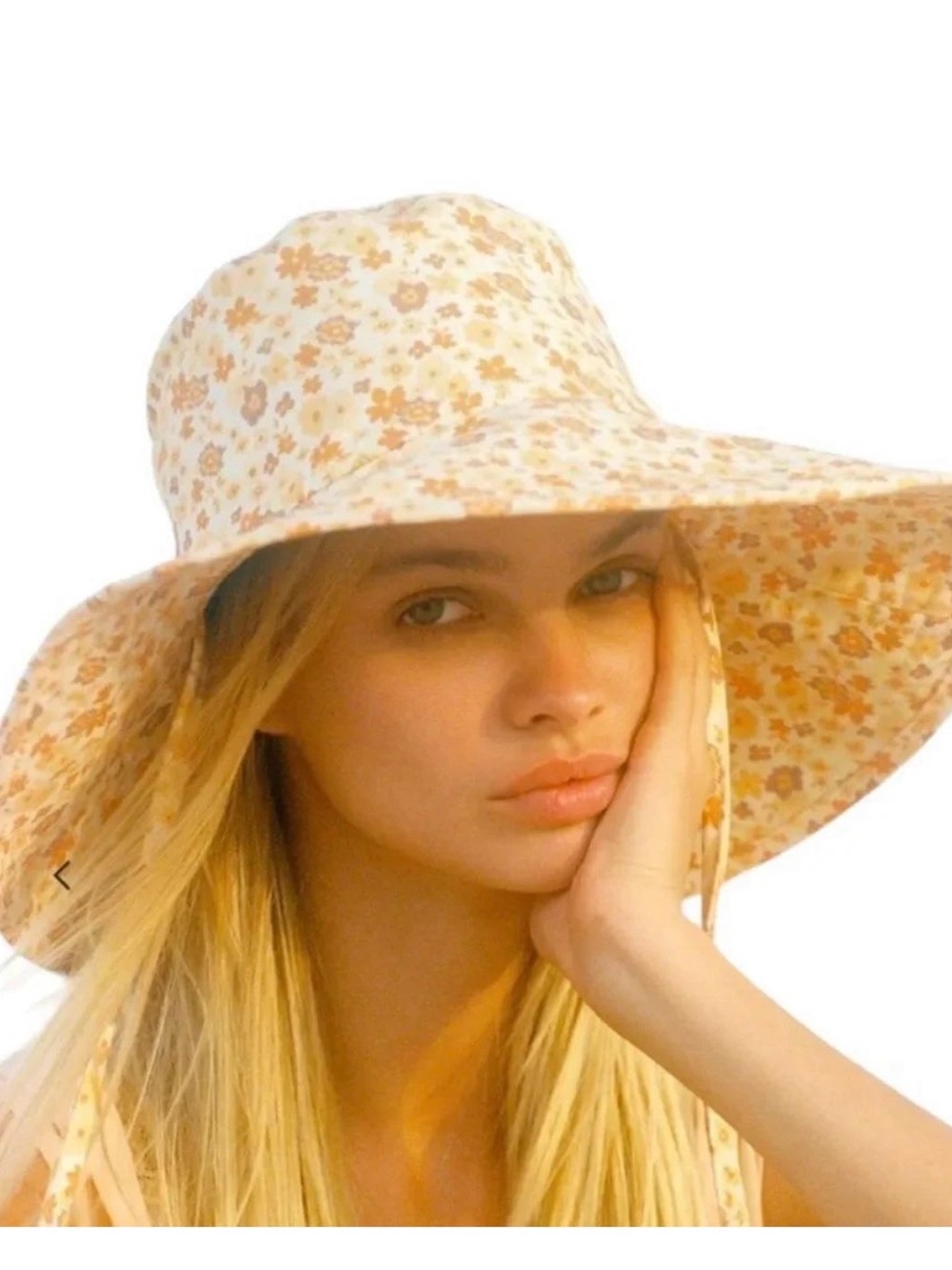 Wide Brim Floral Sun Hat - Cream/Yellow